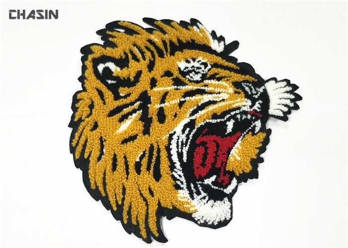 Animal Tiger Chenille Embroidery Patches No Minimum Merrow Border